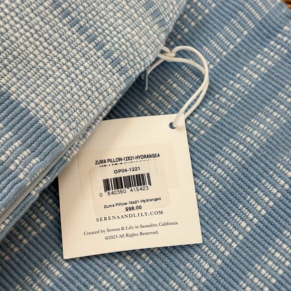 NEW Serena & Lily Zuma Outdoor Pillow Cover (12”x21”)-Hydrangea Blue - Picture 2 of 2